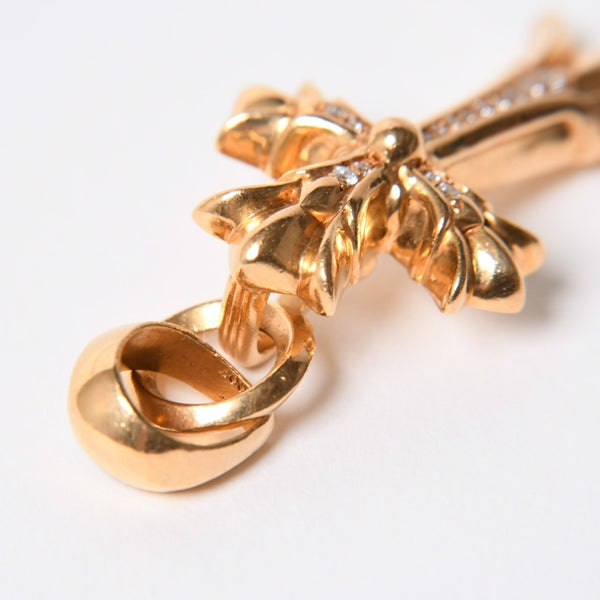 極美品 CHROME HEARTS クロムハーツ ダブルCHクロス WITH ベイル パヴェ ダイヤ ペンダントトップ チャーム 重量約36.1g 2011/.22K刻印 中古 4a007328