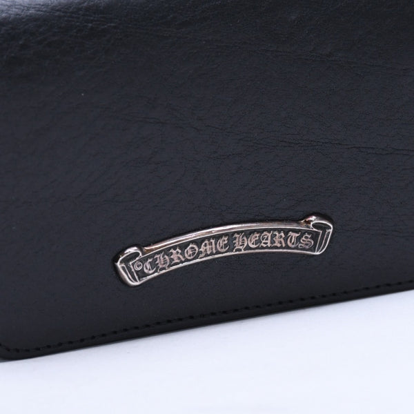 極美品 CHROME HEARTS クロムハーツ 3ポケット レザー カードケース スクロールラベル ブラックレザー シルバー925 中古 4a007341