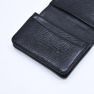 極美品 CHROME HEARTS クロムハーツ 3ポケット レザー カードケース スクロールラベル ブラックレザー シルバー925 中古 4a007341