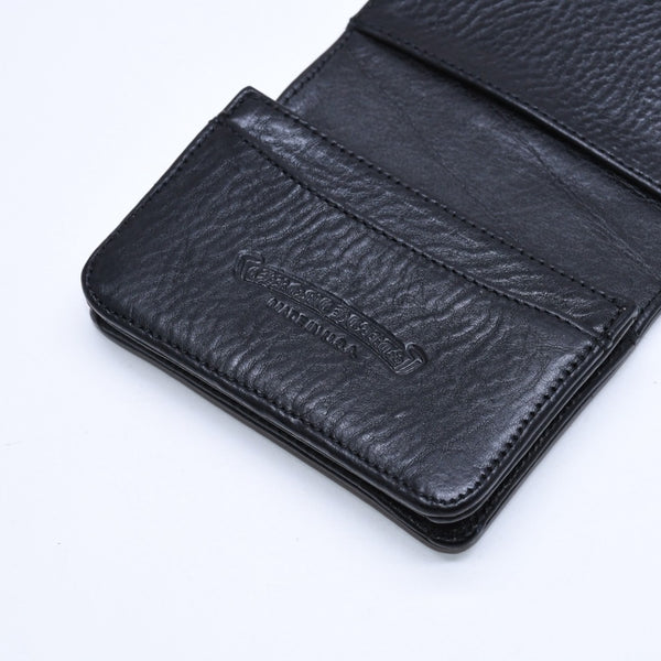 極美品 CHROME HEARTS クロムハーツ 3ポケット レザー カードケース スクロールラベル ブラックレザー シルバー925 中古 4a007341