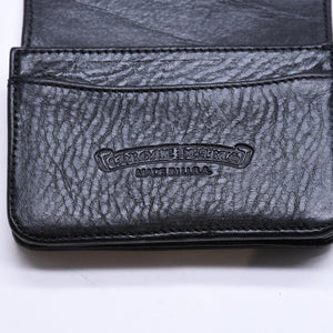 極美品 CHROME HEARTS クロムハーツ 3ポケット レザー カードケース スクロールラベル ブラックレザー シルバー925 中古 4a007341