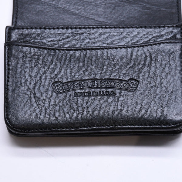 極美品 CHROME HEARTS クロムハーツ 3ポケット レザー カードケース スクロールラベル ブラックレザー シルバー925 中古 4a007341