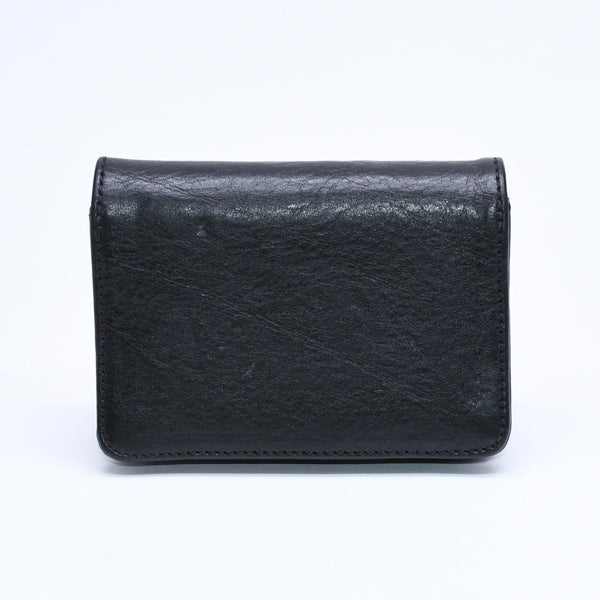 極美品 CHROME HEARTS クロムハーツ 3ポケット レザー カードケース スクロールラベル ブラックレザー シルバー925 中古 4a007341