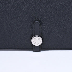 極美品 HERMES エルメス ドゴンGM 2つ折り長財布 ロングウォレット T刻印トゴ ノワール シルバー金具 中古 4b003402
