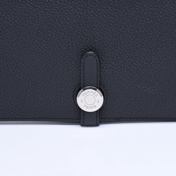 極美品 HERMES エルメス ドゴンGM 2つ折り長財布 ロングウォレット T刻印トゴ ノワール シルバー金具 中古 4b003402