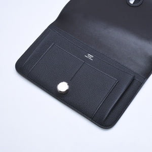 極美品 HERMES エルメス ドゴンGM 2つ折り長財布 ロングウォレット T刻印トゴ ノワール シルバー金具 中古 4b003402