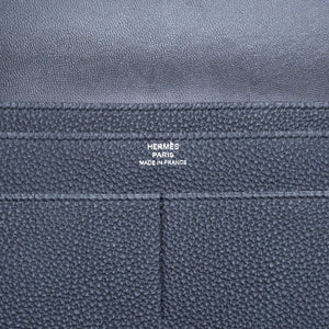 極美品 HERMES エルメス ドゴンGM 2つ折り長財布 ロングウォレット T刻印トゴ ノワール シルバー金具 中古 4b003402