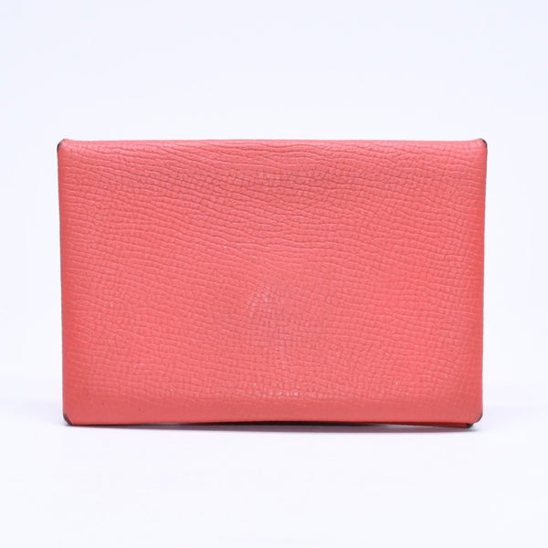 HERMES エルメス カルヴィ カードケース コインケース C刻印 ローズジャイプール ヴォーエプソン シルバー金具 美品 中古 4a006649