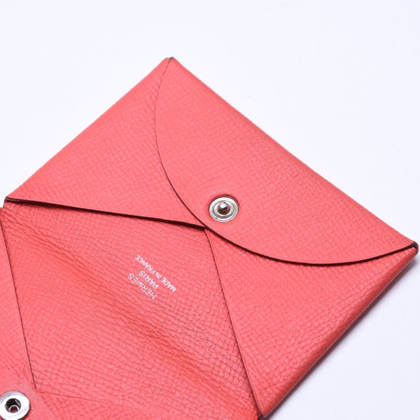 HERMES エルメス カルヴィ カードケース コインケース C刻印 ローズジャイプール ヴォーエプソン シルバー金具 美品 中古 4a006649