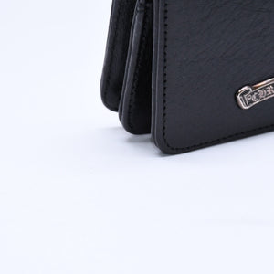 極美品 CHROME HEARTS クロムハーツ 3ポケット レザー カードケース スクロールラベル ブラックレザー シルバー925 中古 4a007341