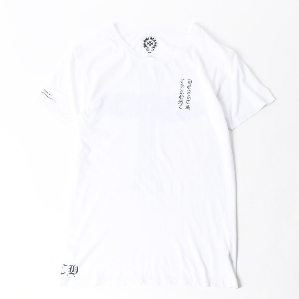 極美品 CHROME HEARTS クロムハーツ 半袖Tシャツ サイズL フローラルクロス プリント ホワイト ブラック 中古 4a007556