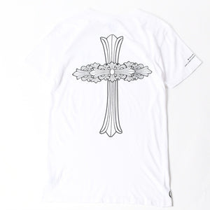 極美品 CHROME HEARTS クロムハーツ 半袖Tシャツ サイズL フローラルクロス プリント ホワイト ブラック 中古 4a007556