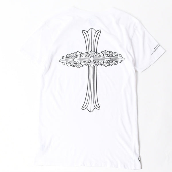 極美品 CHROME HEARTS クロムハーツ 半袖Tシャツ サイズL フローラルクロス プリント ホワイト ブラック 中古 4a007556