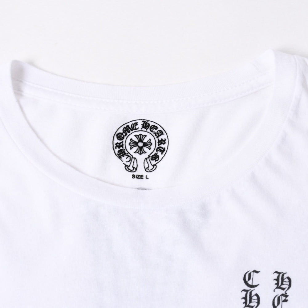 極美品 CHROME HEARTS クロムハーツ 半袖Tシャツ サイズL フローラルクロス プリント ホワイト ブラック 中古 4a007556