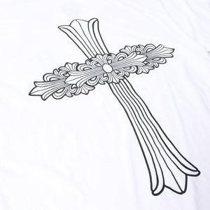 極美品 CHROME HEARTS クロムハーツ 半袖Tシャツ サイズL フローラルクロス プリント ホワイト ブラック 中古 4a007556