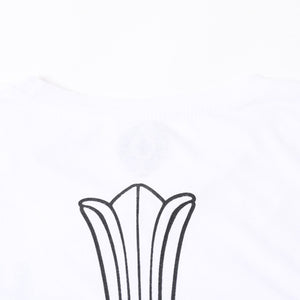 極美品 CHROME HEARTS クロムハーツ 半袖Tシャツ サイズL フローラルクロス プリント ホワイト ブラック 中古 4a007556
