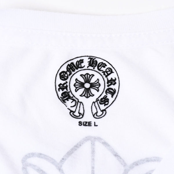 極美品 CHROME HEARTS クロムハーツ 半袖Tシャツ サイズL フローラルクロス プリント ホワイト ブラック 中古 4a007556