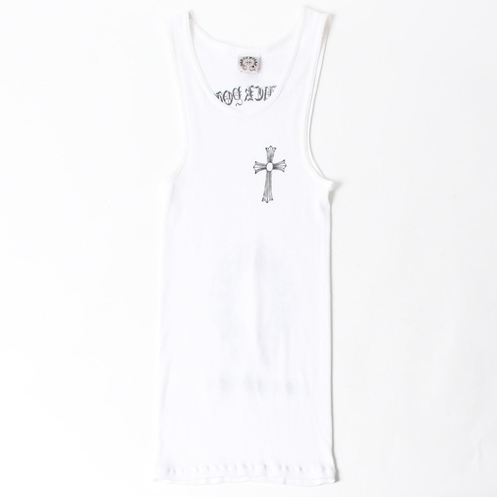 極美品 CHROME HEARTS クロムハーツ オールド タンクトップ サイズS FUCK YOU CHクロス LA限定 ホワイト 中古 4a007550