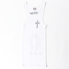 極美品 CHROME HEARTS クロムハーツ オールド タンクトップ サイズS FUCK YOU CHクロス LA限定 ホワイト 中古 4a007550