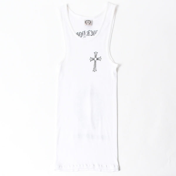 極美品 CHROME HEARTS クロムハーツ オールド タンクトップ サイズS FUCK YOU CHクロス LA限定 ホワイト 中古 4a007550