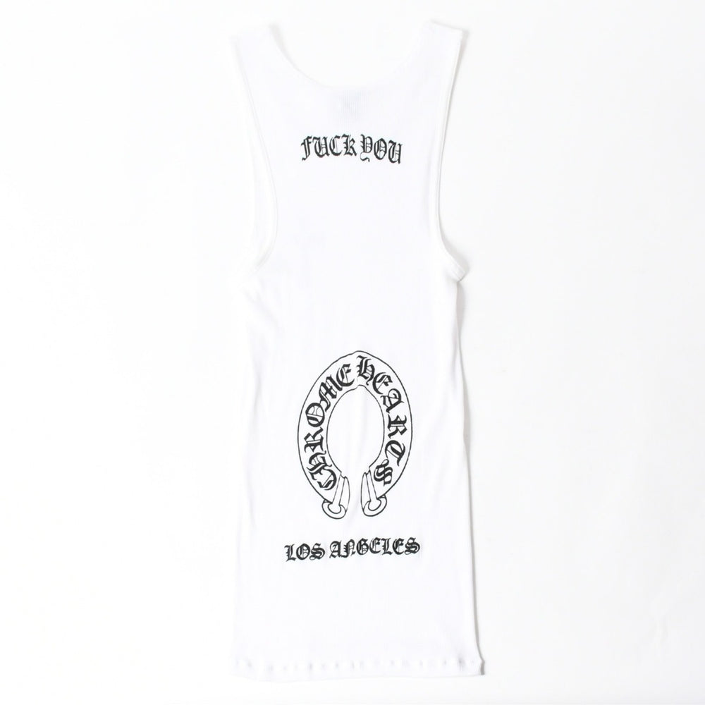 極美品 CHROME HEARTS クロムハーツ オールド タンクトップ サイズS FUCK YOU CHクロス LA限定 ホワイト 中古 4a007550