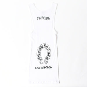 極美品 CHROME HEARTS クロムハーツ オールド タンクトップ サイズS FUCK YOU CHクロス LA限定 ホワイト 中古 4a007550