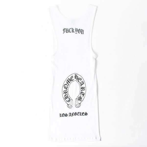 極美品 CHROME HEARTS クロムハーツ オールド タンクトップ サイズS FUCK YOU CHクロス LA限定 ホワイト 中古 4a007550