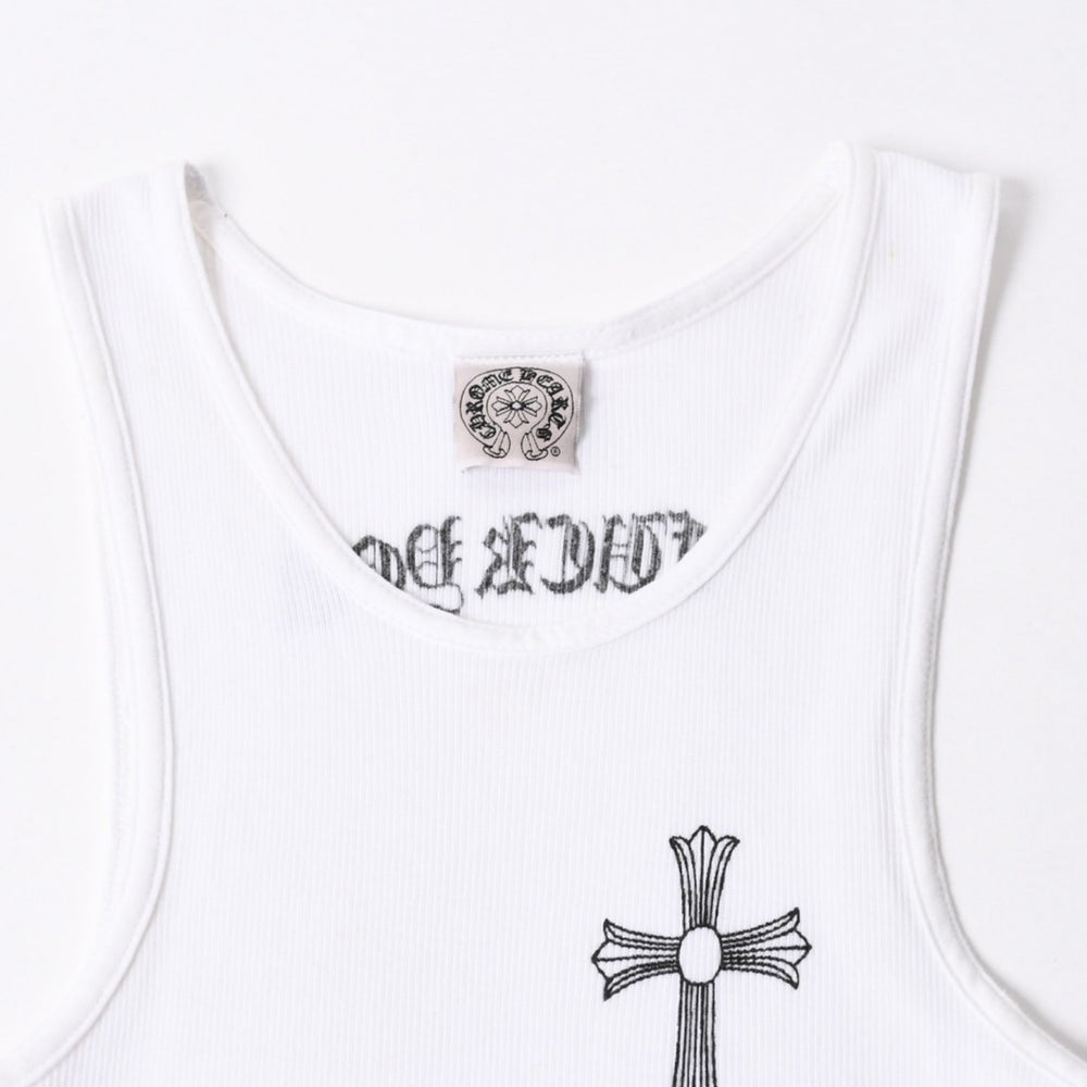 極美品 CHROME HEARTS クロムハーツ オールド タンクトップ サイズS FUCK YOU CHクロス LA限定 ホワイト 中古 4a007550