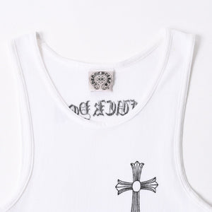 極美品 CHROME HEARTS クロムハーツ オールド タンクトップ サイズS FUCK YOU CHクロス LA限定 ホワイト 中古 4a007550