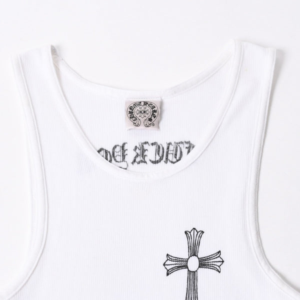 極美品 CHROME HEARTS クロムハーツ オールド タンクトップ サイズS FUCK YOU CHクロス LA限定 ホワイト 中古 4a007550