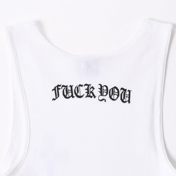 極美品 CHROME HEARTS クロムハーツ オールド タンクトップ サイズS FUCK YOU CHクロス LA限定 ホワイト 中古 4a007550