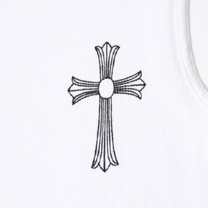 極美品 CHROME HEARTS クロムハーツ オールド タンクトップ サイズS FUCK YOU CHクロス LA限定 ホワイト 中古 4a007550