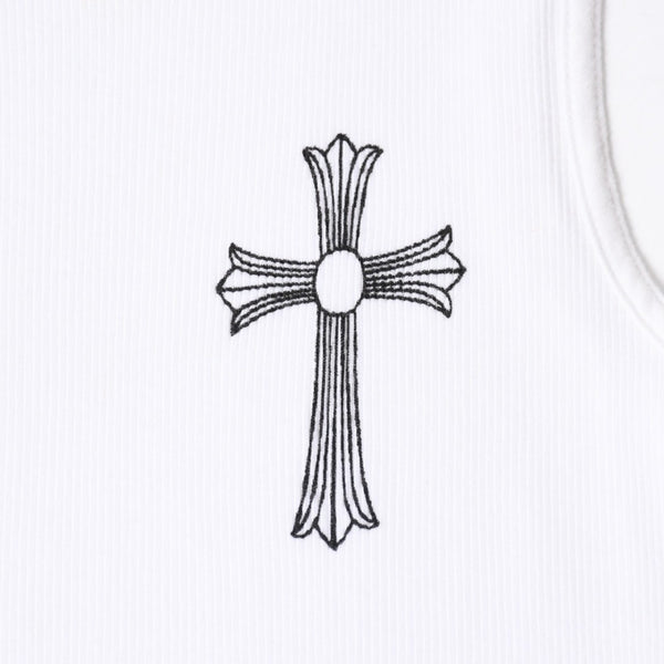 極美品 CHROME HEARTS クロムハーツ オールド タンクトップ サイズS FUCK YOU CHクロス LA限定 ホワイト 中古 4a007550