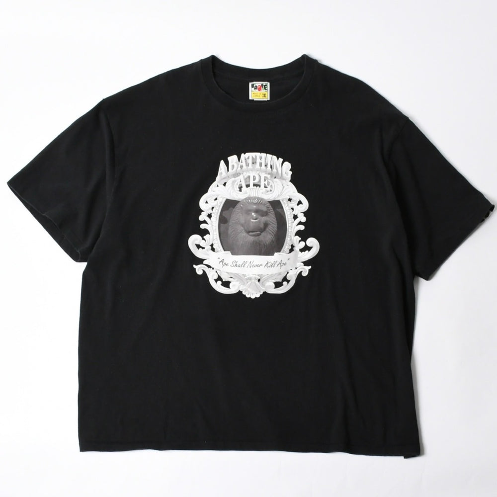 A BATHING APE アベイシングエイプ Ape Shall Never Kill Ape 半袖Tシャツ コットン ブラック ホワイト サイズ3XL 良品 中古 4a007422