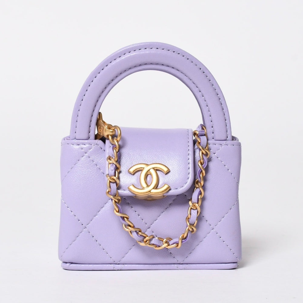 新品同様 CHANEL シャネル バッグチャーム キーチャーム AP4991 ランダム番台 ココマーク ラムスキン パープル ゴールド金具 中古 4a008342