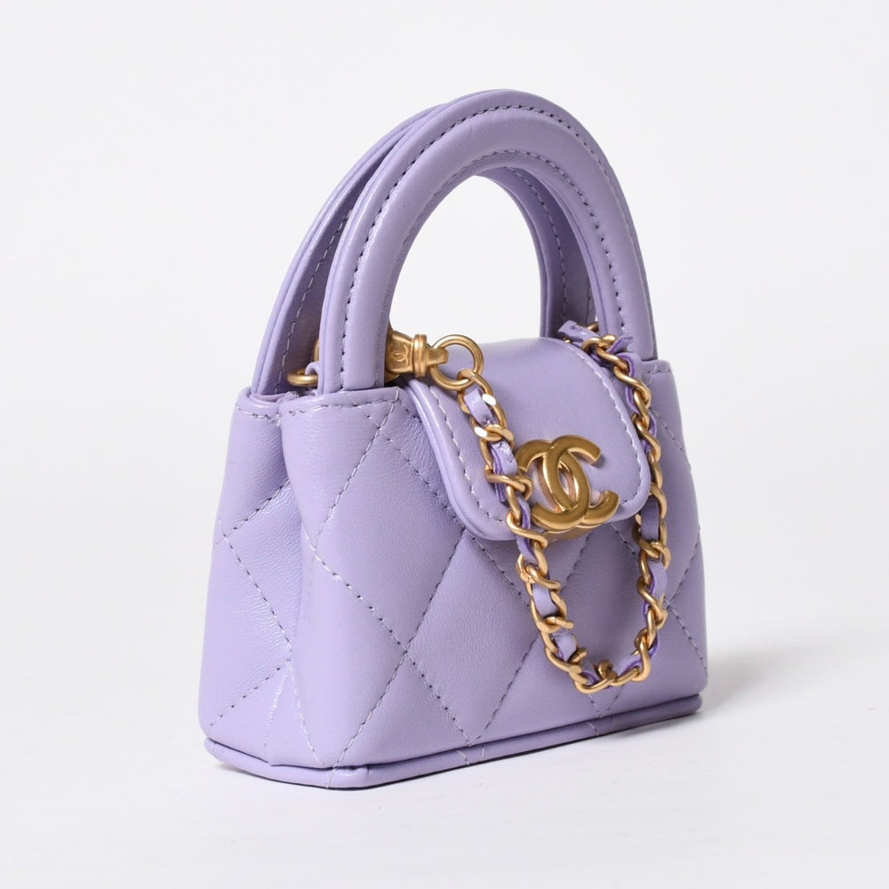 新品同様 CHANEL シャネル バッグチャーム キーチャーム AP4991 ランダム番台 ココマーク ラムスキン パープル ゴールド金具 中古 4a008342