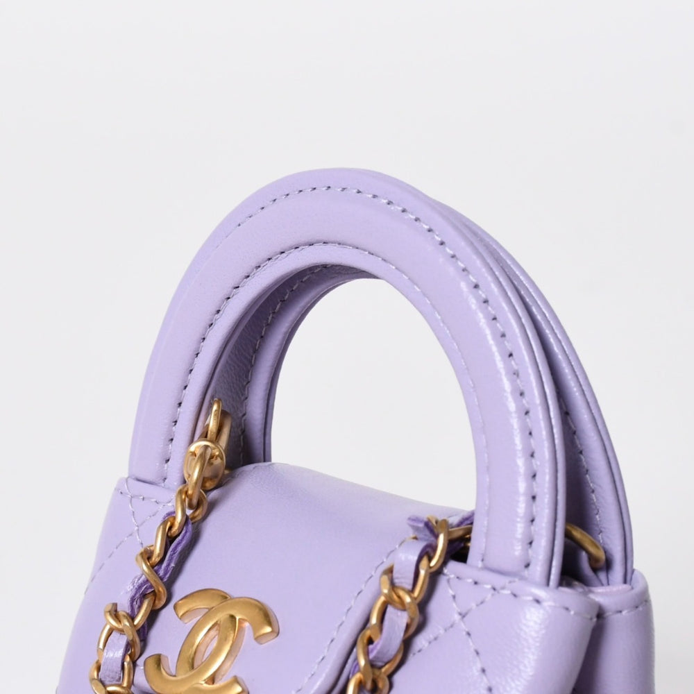Like new CHANEL Bag Charm Key Charm AP4991 Random Number Coco Mark Lambskin Purple Gold Hardware Used 4a008342