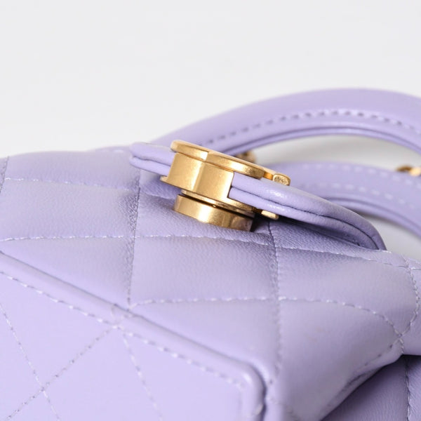 Like new CHANEL Bag Charm Key Charm AP4991 Random Number Coco Mark Lambskin Purple Gold Hardware Used 4a008342