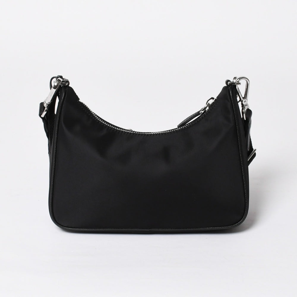 極美品 PRADA プラダ ホーボー ワンショルダーバッグ 1BH204 トライアングルロゴ 三角ロゴプレート ナイロン ブラック 中古 4a008862