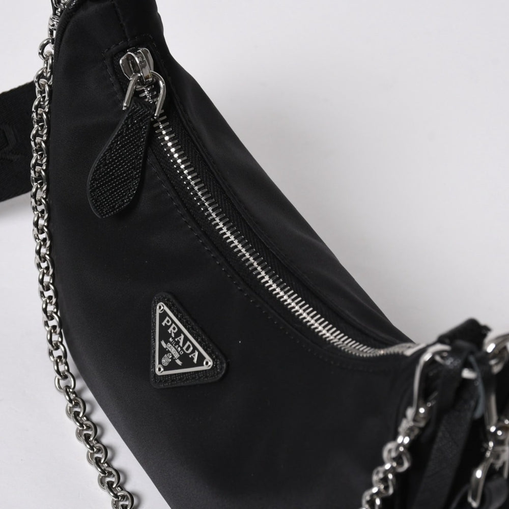 Very Good Condition PRADA Hobo One Shoulder Bag 1BH204 Triangle Logo Triangle Logo Plate Nylon Black Used 4a008862