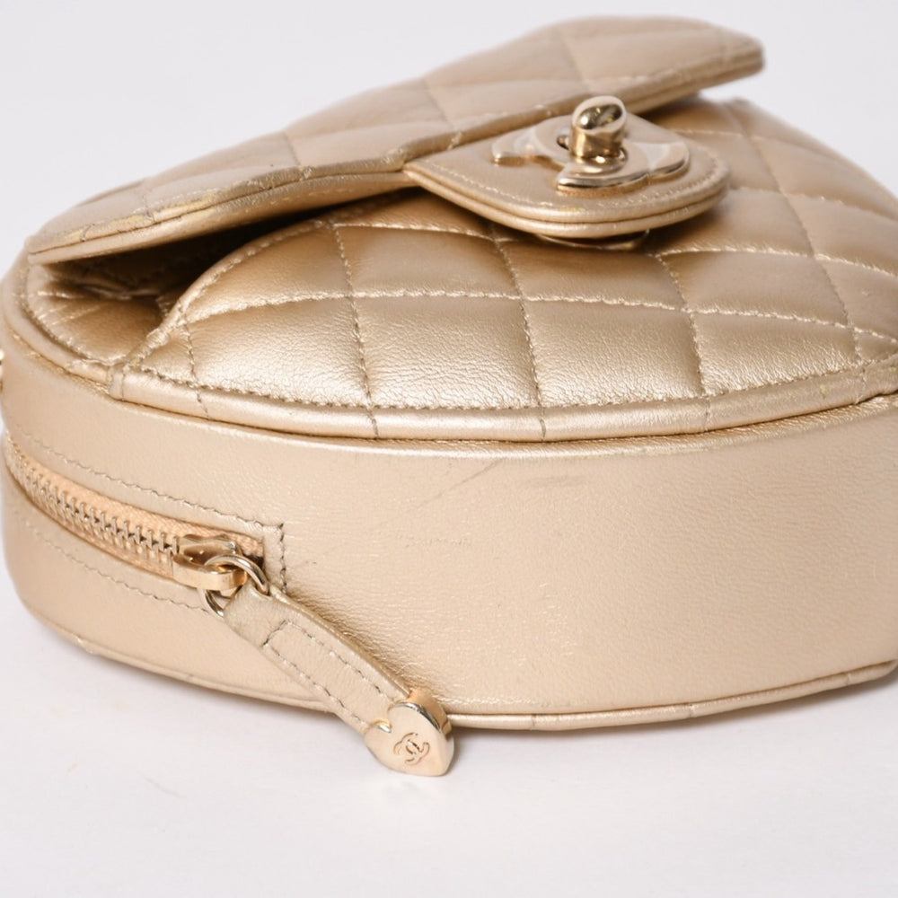 Very Good Condition CHANEL Mini Heart Tolasse Shoulder Bag Coco Mark No. 32 Lambskin Gold Used 4a008403