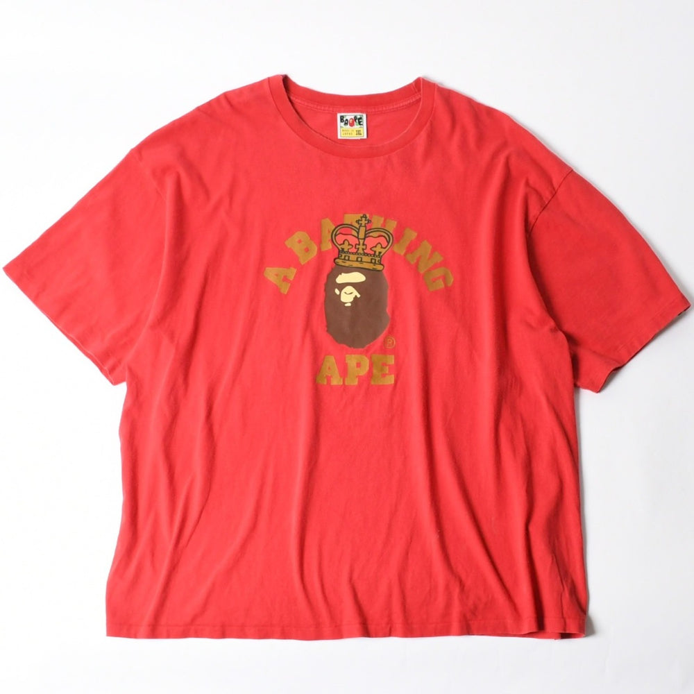 A BATHING APE アベイシングエイプ BAPE ベイプ 半袖 Tシャツ BAPE 王冠 サイズ 3XL レッド 美品 中古 4a007406