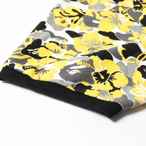 極美品 A BATHING APE アベイシングエイプ ハイビスカス 総柄 半袖 ポロシャツ コットン イエロー ブラック ホワイト サイズXL 中古 4a007405