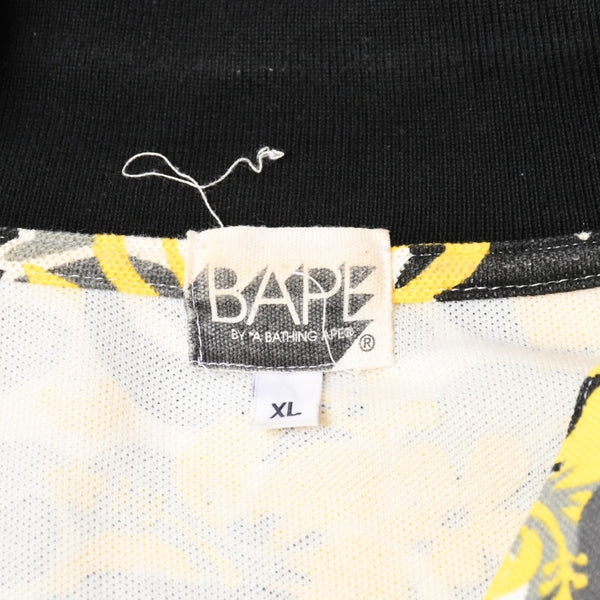 極美品 A BATHING APE アベイシングエイプ ハイビスカス 総柄 半袖 ポロシャツ コットン イエロー ブラック ホワイト サイズXL 中古 4a007405