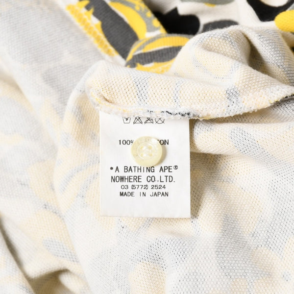 極美品 A BATHING APE アベイシングエイプ ハイビスカス 総柄 半袖 ポロシャツ コットン イエロー ブラック ホワイト サイズXL 中古 4a007405