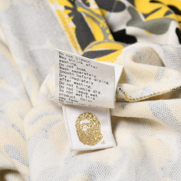 極美品 A BATHING APE アベイシングエイプ ハイビスカス 総柄 半袖 ポロシャツ コットン イエロー ブラック ホワイト サイズXL 中古 4a007405
