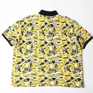 極美品 A BATHING APE アベイシングエイプ ハイビスカス 総柄 半袖 ポロシャツ コットン イエロー ブラック ホワイト サイズXL 中古 4a007405