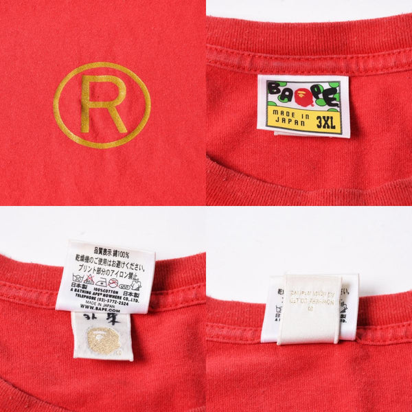 A BATHING APE アベイシングエイプ BAPE ベイプ 半袖 Tシャツ エイプヘッド サイズ3XL レッド 美品 中古 4a007407