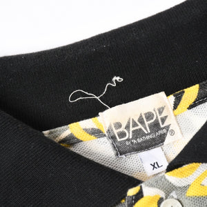 極美品 A BATHING APE アベイシングエイプ ハイビスカス 総柄 半袖 ポロシャツ コットン イエロー ブラック ホワイト サイズXL 中古 4a007405