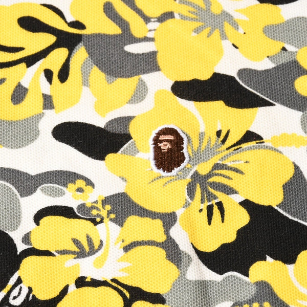 極美品 A BATHING APE アベイシングエイプ ハイビスカス 総柄 半袖 ポロシャツ コットン イエロー ブラック ホワイト サイズXL 中古 4a007405